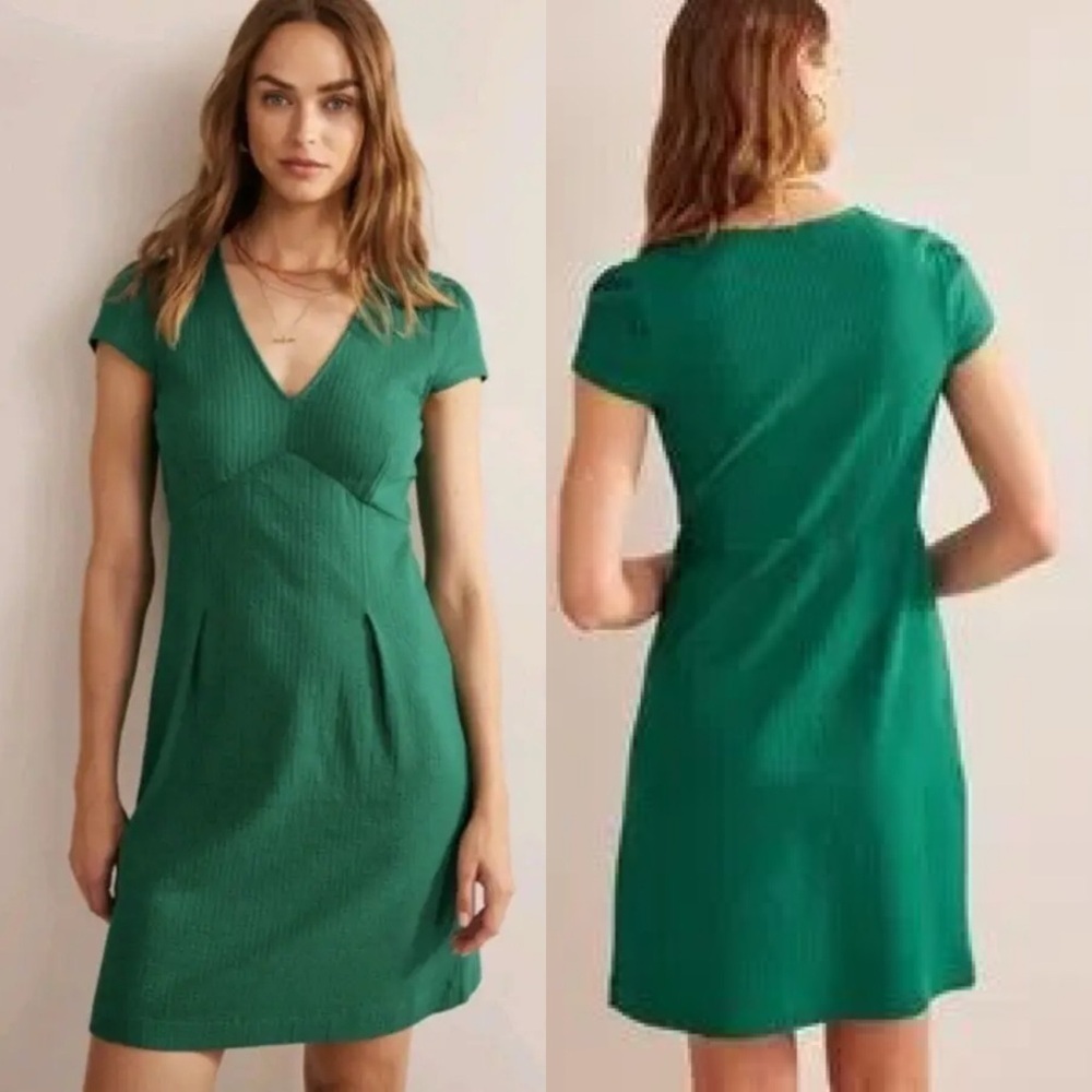 BODEN Seersucker Jersey Tea Dress Emerald